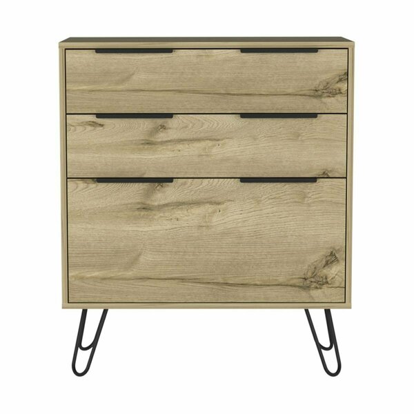 Homeroots 30 in. Manufactured Wood Three Drawer Standard Dresser, Light Oak 478261